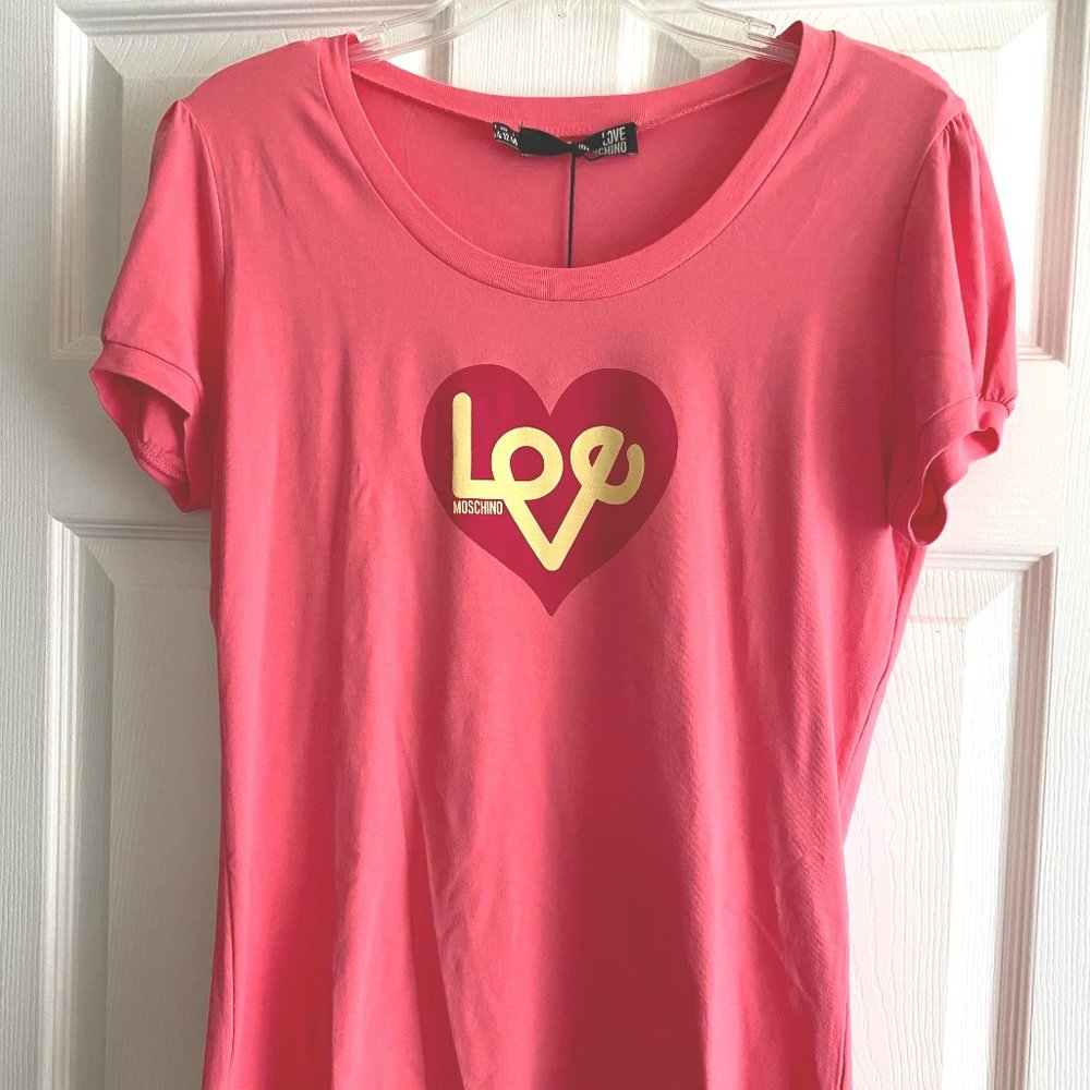 Love Moschino New Vintage Pink Heart Puffed-Sleeve Tee